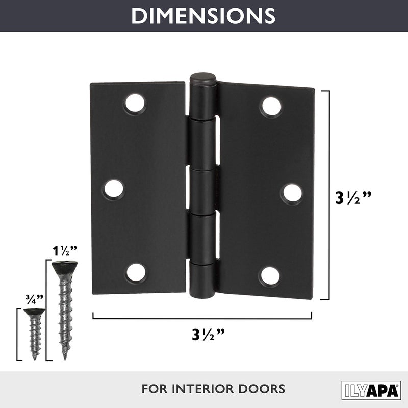Ilyapa 18 Pack Black Door Hinges for Doors, 3.5 x 3.5 Inch Matte Black Interior Door Hinges, 3 1/2 Inch with Square Corners - Image 2